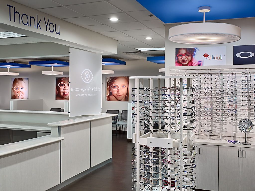 Full view of glasswear options in Children's Eye Care and Surgery of Georgia